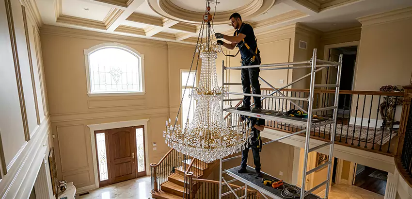 Two-Story Foyer Chandelier Installation in Lewis Center